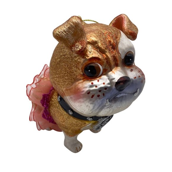Robert Stanley Glass Bull Dog in pink tutu Christmas tree ornament - Picture 1 of 7